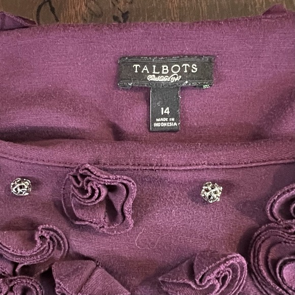 Talbots Women's Sheath Dress 3/4 SL Embellished Neck "Burgundyish‎ Purple" Sz 14 - Picture 4 of 5